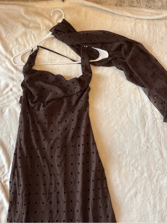 Zara Brown Polka Dot Halter Maxi Dress - Picture 3 of 7